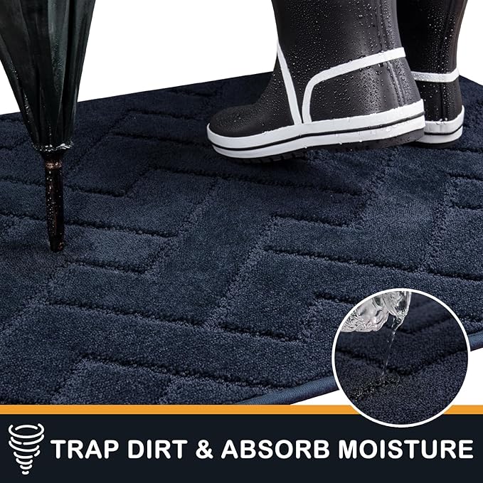 PURRUGS Dirt Trapping Door Mat 32" x 70", Non-Slip Machine Washable Entry Rug, Shoe Scraper, Dog Doormat, Super Absorbent Welcome Mat for Front & Back Door, Muddy Wet Shoes & Paws, Navy Blue