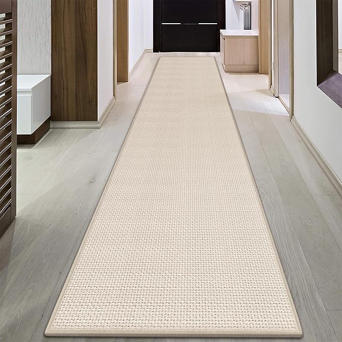 GOYLSER 15 ft Jute Running Rugs for Hallway, Kitchen Rug Runner Non Slip Washable Absorbent Hall Runner Rug, Beige Runner for Kitchen Floor Non Slip