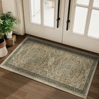 2x4 Entryway Small Rug, Retro Distressed Medallion Door Mat Indoor Entrance Entry Way, Washable Non Slip Low Pile Thin Runner Rug for Kitchen Floor Sink Area Bathroom, Multi Brown/Olive