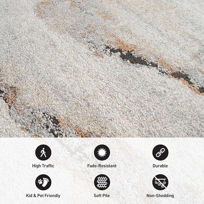 Rugshop Contemporary Gray Striated Area Rug Kid & Pet Friendly 4' x 6' Ideal for Under Coffee Tables, Entryways, or Studio Spaces