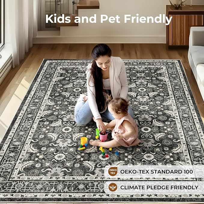 WITSHOCK Living Room Area Rugs 5x7: Soft Non-Slip Backing Washable Rugs Vintage Large Carpet for Bedroom Office Dining Room Kitchen Stain Resistant Home Decor Rug