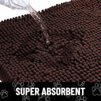 Smiry Dog Door Mat for Muddy Paws, Absorbent Dirt Trapper Non Slip Quick Dry Washable Chenille Mat for Mud Dogs, Entry Rug for Indoor and Outdoor (47x24 Inches, Brown and White)