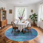 Round 6ft Abstract Rug, Modern Washable Indoor Circle Area Rugs for Living Room, Soft Large Circular Non-Slip Carpet Floor Mat for Bedroom Dining Room Home Office - Teal+Purple