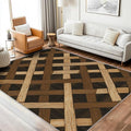 Checkered Rug, Washable 5x7 Rug for Living Room, Wood Grain Patterned Indoor Carpet, Checkered Geometric Decor for Home, Bedroom, Soft Non Slip Thin Design FER28