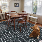 Lahome Moroccan Black 9x12 Rug for Living Room, Washable Non-Slip Ultra-Thin Stain Resistant Area Rug for Dining Room Table, Geometric Print Modren Indoor Carpet for Bedroom Office