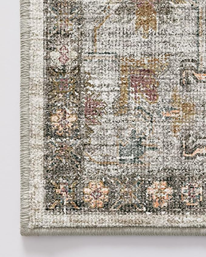 LUMI Washable Kitchen Rug, 23x84 Non-Slip Indoor Hallway Runner, Soft Low Pile Vintage Distressed Area Rugs for Laundry, Bedroom, Celadon
