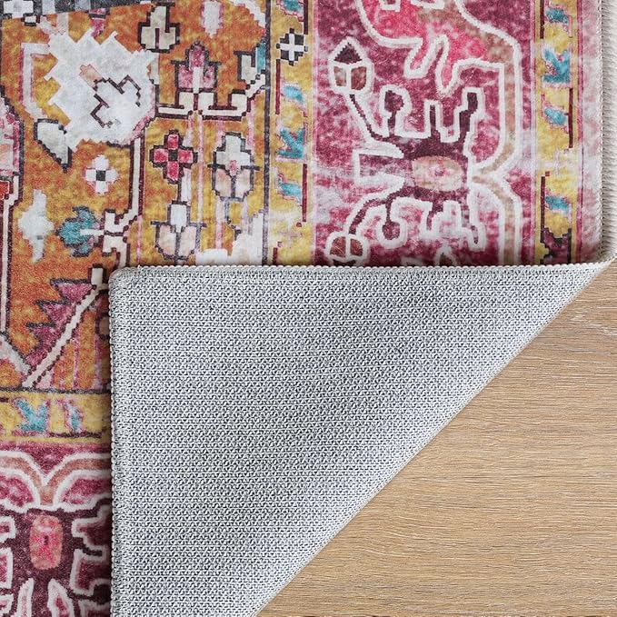 Beglad Large Vintage Area Rugs 6x9 for Living Room, Machine Washable Rugs - Low Pile Carptet, Soft Distressed Floral Rugs for Kitchen, Dining Room, Bedroom, Plum