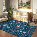 GarveeHome Floral Area Rug 4x6 Entryway Rug Low Pile Bedroom Blue Bow Rugs Non Slip Stain Resistant Dining Room Throw Carpet Small Living Room Butterfly Rugs Soft Boho Mats for Kitchen Nursery, 4x6