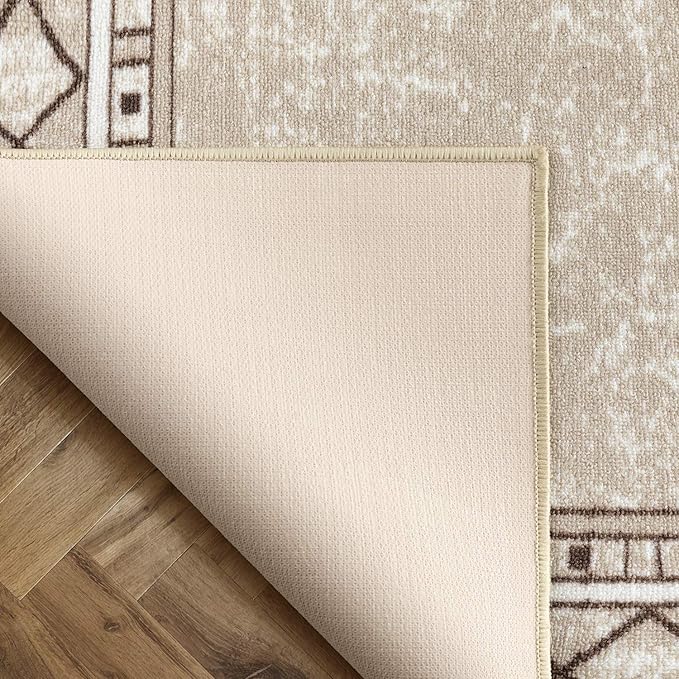 Antep Rugs Alfombras Modern Bordered 8x10 Non-Skid (Non-Slip) Low Profile Pile Rubber Backing Indoor Area Rugs (Beige, 7'10" x 10')