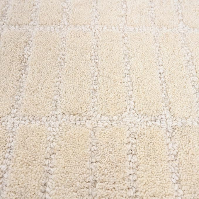 Hand-Tufted 100% Wool Area Rug – Unique Modern Geometric Grid Pattern, Soft Plush Textured Carpet for Living Room, Bedroom, Dining Room & Entryway (Beige, 6' x 8')