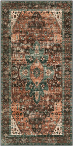 Moynesa Ultra-Thin Washable Runner Rug - 2x4 Laundry Room Rug Runners for Kitchen Non-Slip, Vintage Stain Resistance Non Shedding Bedroom Carpet Runner for Bathroom Hallway, Brick Red