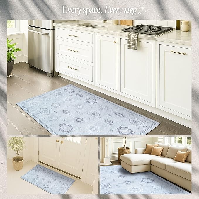 Fame Rugs Turkish Rug. Washable Vintage Oriental Antique Inspired Traditional Doormat Small Modern Area Rugs Luxury Entryway Entry Bedroom Bathroom Kitchen (394GG, 5'9 x 8'9)