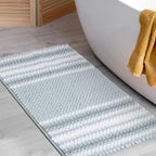 PiccoCasa Chenille Bathroom Rug, Soft Fluffy Absorbent Bath Mat, Medium Pile Striped Carpet Washable Non Slip Bathroom Floor Mats(17"x24",Light Blue & White)