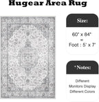 HUGEAR Area Rug 5x7 Vintage Grey Machine Washable Living Room Rugs Thin Neutral Floral Vacuumable Low Pile Carpet Bedroom Office Dining Room Laundry Room Non Slip Soft Lightweight