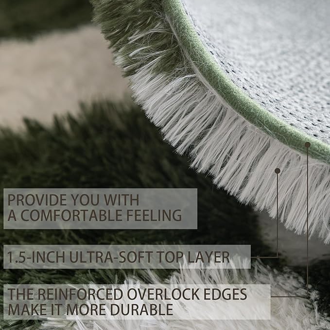 4x6 Area Rugs for Living Room Bedroom, Soft Fluffy Shaggy Bedside Rug, Indoor Floor Carpet for Kids Playroom, Dorms, Nursery Rooms, Home Decor (Olive Green & White 4'x6')