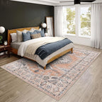 vivorug 9x12 Area Rugs for Living Room, Non Slip Machine Washable Vintage Rug, Ultra-Thin Lightweight Large Area Rug for Bedroom Nursery Dining Room, Low Pile Orange
