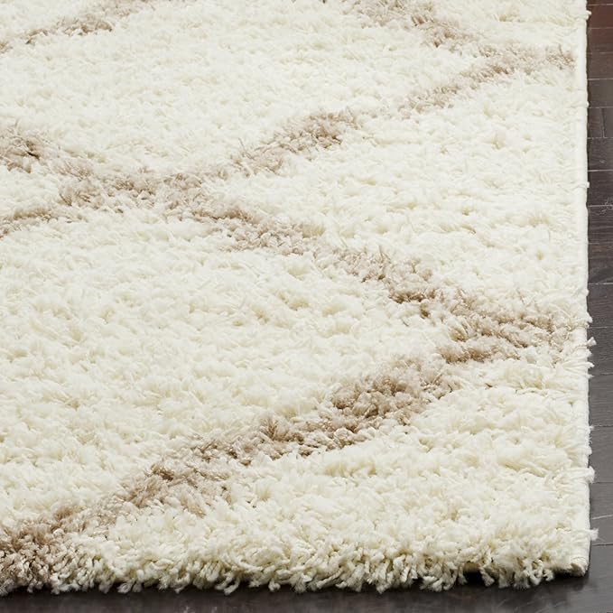 SAFAVIEH Dallas Shag Collection Runner Rug - 2'3" x 22', Ivory & Beige, Trellis Design, Non-Shedding & Easy Care, 1.5-inch Thick Ideal for High Traffic Areas in Living Room, Bedroom (SGD257B)