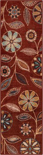 Maples Rugs Reggie Floral Runner Rug - Made in USA - Washable, Non Slip Indoor Carpet for Kitchen, Hallway, and Laundry Room, 2' x 7', Merlot