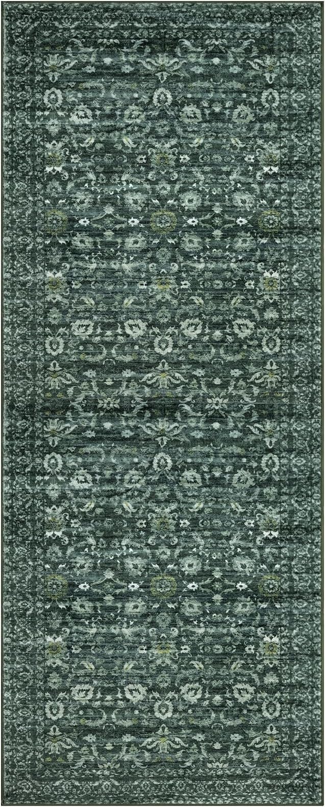 Vintage 4x6 Living Room Washable Rug, Dark Green Non-Slip Soft Bedroom Area Rug Thin Printed Faux Wool Floor Super Soft Carpet Throw Rugs for Nursery Playroom Dining Room Indoor Office