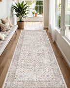 LUMI Runner Rug 3x10, Washable Non-Slip Hallway Throw Rugs, Long Soft Thin Vintage Oriental Kitchen Mats, Low-Pile Indoor Kitchen Entryway Area Rug, Beige
