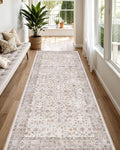 LUMI Runner Rug 3x8, Washable Non-Slip Hallway Throw Rugs, Long Soft Thin Vintage Oriental Kitchen Mats, Low-Pile Indoor Kitchen Entryway Area Rug, Beige