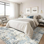 4x6 Rug Washable Area Rugs: Abstract Modern Soft Stain Resistant Indoor Floor Accent Non Slip Carpet for Living Room Entryway Kitchen Bedroom Nursery Office Bedside Home House Decor- Blue