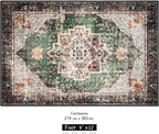 9x12 Area Rugs for Living Room Green Boho Washable Vintage Low Pile Non-Slip Large Carpet for Bedroom Dining Room