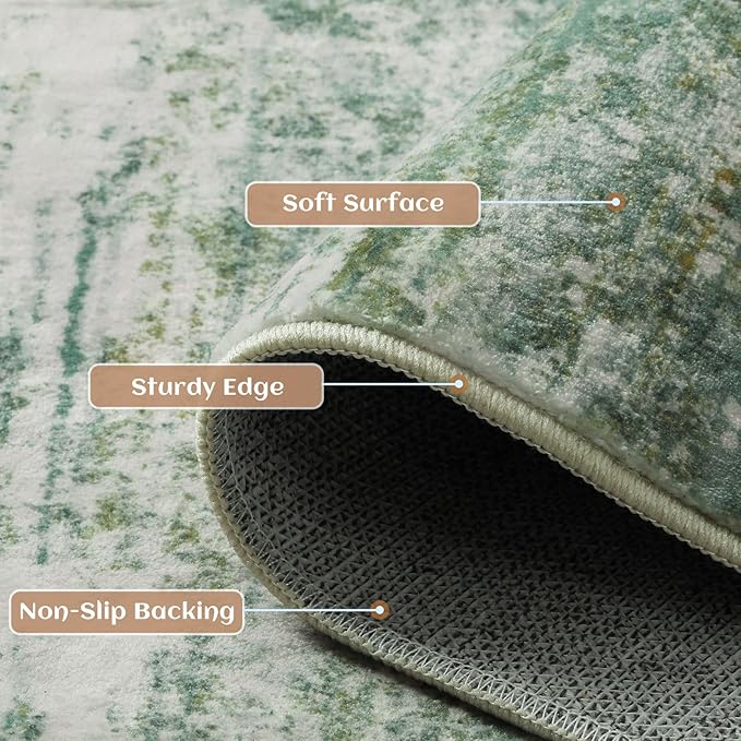 6x9 Abstract Area Rugs for Living Room, Modern Washable Indoor Rug for Bedroom, Thin Soft Large Non-Slip Carpet for Dining Room Home Office Farmhouse Decor - Abstract Army Green