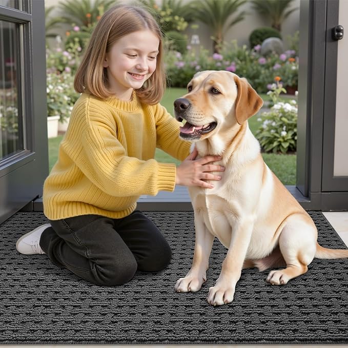 LUMI Washable Door Mat Indoor Entrance 17x30, Dirt Trapper Front Door Mats with Absorbent Interior and Non-Slip Rubber Backing, Entryway Doormat, Grey