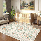 GarveeHome Beige Floral 9x12 Living Room Rugs Non Slip Washable Large Bedroom Throw Carpet Low Pile Butterfly Rug Soft Boho Bow and Flower Carpets for Nursery Home Decor, 9x12