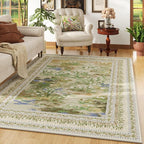 Rugcomf Area Rugs 9x12 Living Room Clearance Impressionist-Style Vintage Washable Rug Non Slip Low Pile Large Rug for Bedroom Farmhouse Dining Room Kids Playroom, Beige