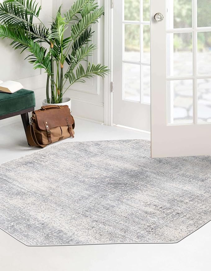 Unique Loom Finsbury Collection Area Rug - Sarah (5' 3" Octagon, Gray/ Ivory)