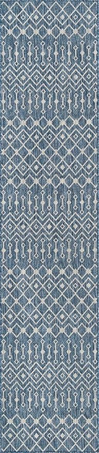 Unique Loom Outdoor Trellis Collection Area Rug - Tribal Trellis (2' 7" x 12' Runner, Blue/ Ivory)