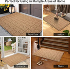 Front Door Mat Outside Entrance, Outdoor Indoor Door Mats for Entryway, Entrance, Entry, Patio, Waterproof Non Slip Doormat, Low-Profile, 24" × 35“, Brown