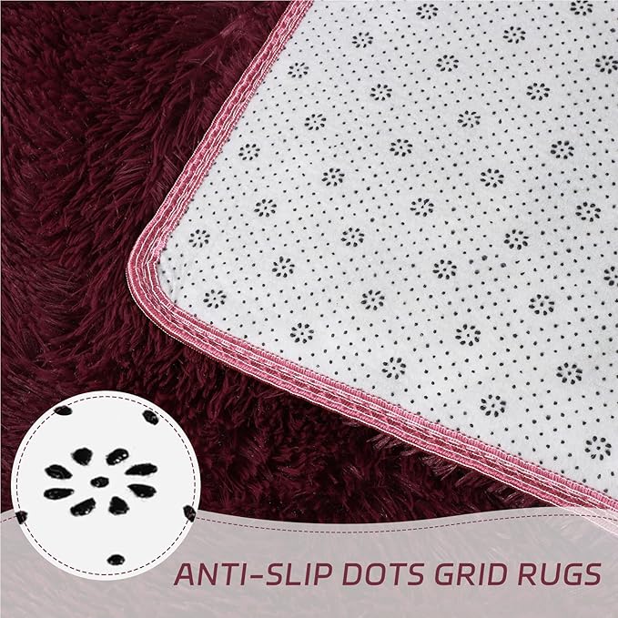 duduta Burgundy Plush Area Rugs for Bedroom 5x8 ft, Fluffy Carpet for Living Room Kids Room, Large Shag Dorm Rug, Washable Non Slip