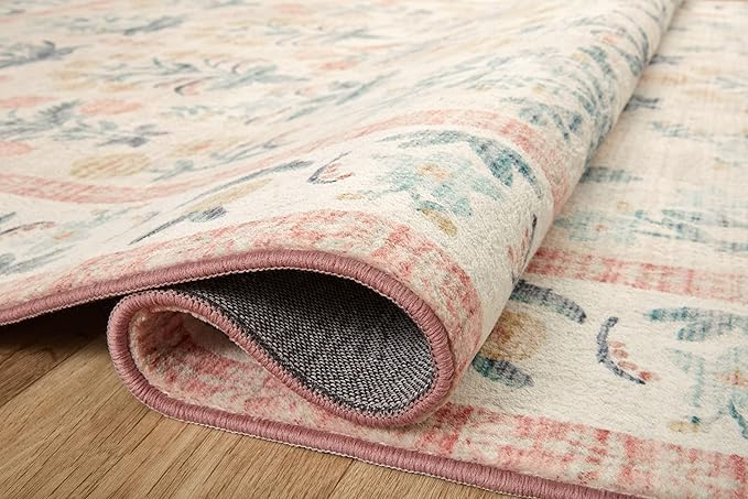 Loloi Rifle Paper Co. Eden Collection EDE-01 Mughal Rose Blush 2'-6" x 7'-6" Runner Rug feat. CloudPile™