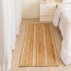 HOMEMONDE Braided Jute Runner Rug 2x6 ft Natural and Off White Stripe - Premium Fiber - Hand Woven Rustic Vintage Reversible Area Rugs for Entryway, Bedroom, Kitchen, Living Room, Dining Room