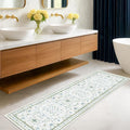 Boho Bathroom Runner 2x7 - Cream Green Oushak Floral Turkish, Washable Low Pile Non Slip Stain Resistant Small Accent Rug for Kitchen, Hallway