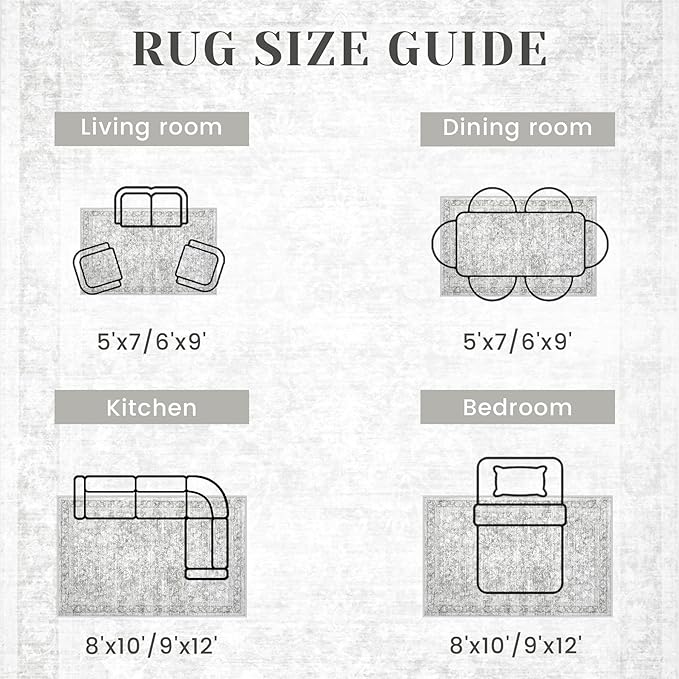 6x9 Area Rugs for Living Room: Washable Vintage Floral Rug Low Pile Non-Slip Boho Carpet for Bedroom Nursery Dining Room (Grey, 6'x9')