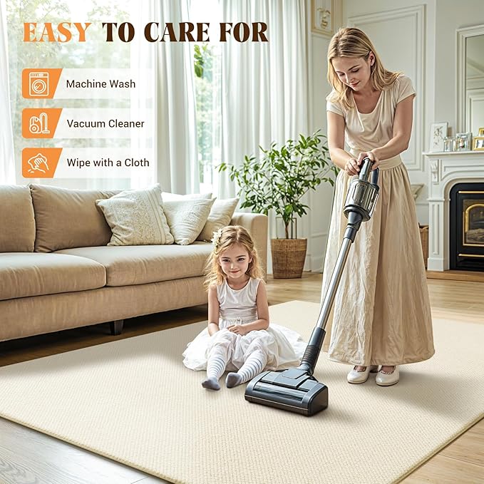 Shilucheng Wool Rug 9x12 Non-Slip, Blend 80% Wool and 20% Cotton Rugs for Living Room, Bedroom, Dinning Room, Soft Durable Cotton Backing Modern Area Rug (Beige)