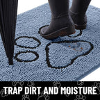 Smiry Dog Door Mat for Muddy Paws, Absorbent Dirt Trapper Non Slip Quick Dry Washable Chenille Mat for Mud Dogs, Entry Rug for Indoor and Outdoor (36x24 Inches, Airy Blue and Black)