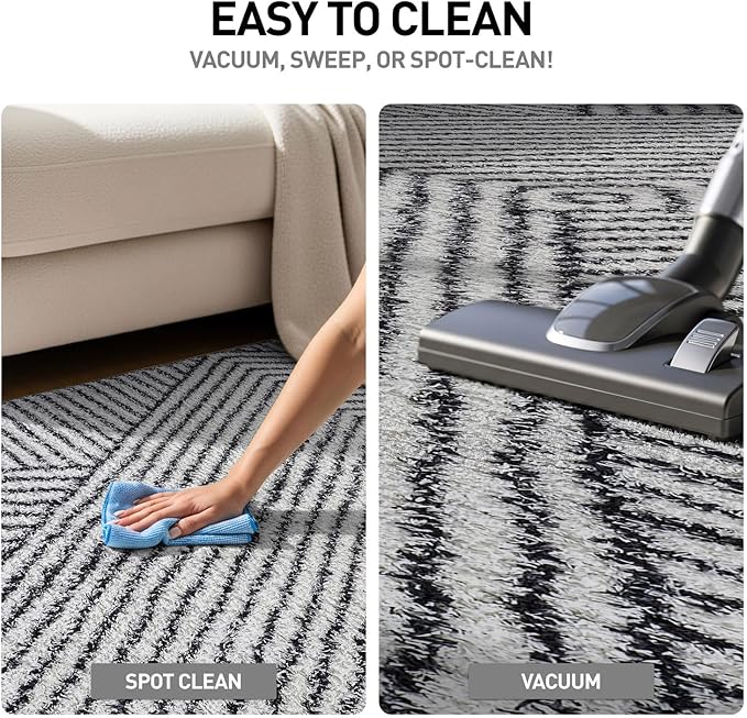 Rugshop Geometric Diamond Stripe Shag Area Rug White 2' x 3' Ideal for Entryways, Kitchens, or Small Spaces