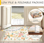 Floral 2x10 Area Rug Machine Washable Soft Print Boho Carpet Non Slip Doormat Low Pile Flower Area Rugs for Living Room Bedroom Nursery Kitchen Dining Room Indoor-Beige/White/Orange
