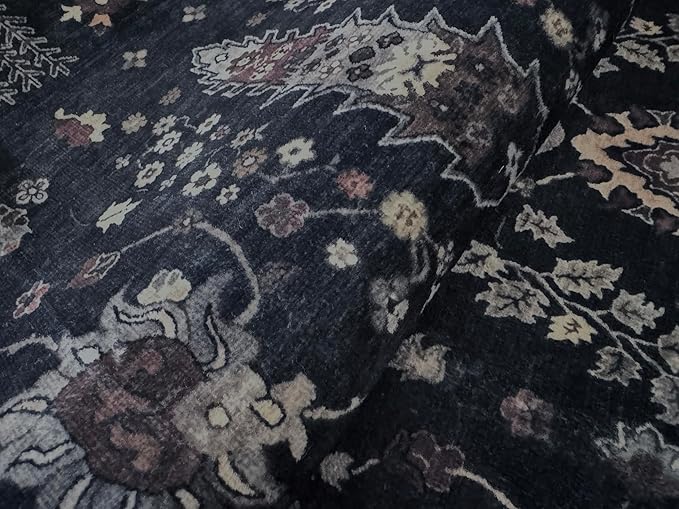 GLN Rugs Traditional Collection - Machine Washable Area Rug, Traditional Washable, Non Slip, Low Pile Chenille Rug, Living Room, Bedroom, Kitchen Rug (8' x 10' Black)