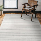 CAMILSON Modern Rug 6x9 Luxury Striped Line Micro Loop Area Rugs Soft High-Low Pile Stain Resistant Easy to Clean Non-Shedding Durable Living Room Bedroom Indoor Carpet (White)