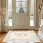 jinchan Vintage Floral 3x5 Area Rugs for Entryway - Machine Washable Distressed Design Ultra-Thin Low-Pile Soft Non-Shedding Carpet for Kitchen Bedroom Entrance Laundry Living Room (3x5ft, Light Grey)
