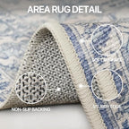 Bavni Vintage 8x10 Area Rugs, Boho Oriental Living Room Rug, Machine Washable Rug Non Slip, Distressed Print Indoor Large Blue Rugs, Low Pile Ultra-Thin Soft Carpet for Bedroom, Dining Room, Farmhouse