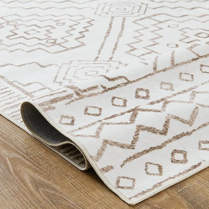 jinchan Hallway Runner Rug 2x8 - Moroccan Kitchen Machine Washable Runner Rug Modern Geometric Soft Faux Wool Ultra-Thin Low-Pile Non-Slip Carpet for Laundry Room Bedroom Farmhouse (2x8ft, Taupe)