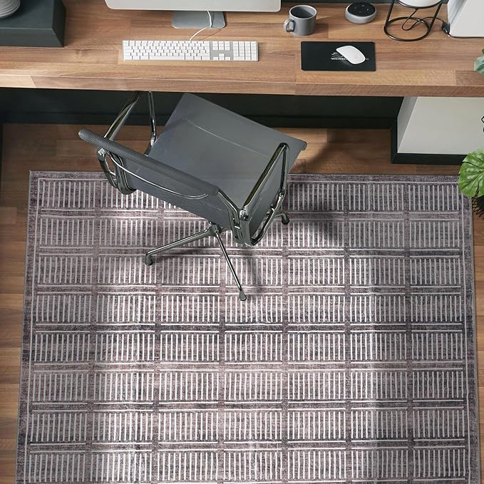 Rugshop Bohemian Stripe Lines Washable Non Slip Area Rug 3' x 5' Brown