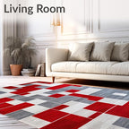 Flatwoven High Traffic Area Rug 6x9, Waterproof Patio with Anthracite Accents, Non Slip, Stain Resistant, Washable Area Rugs for Living Room, Bedroom (Red, 6x9)